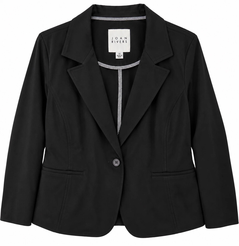 joan rivers signature twill cinched back blazer black size 1x